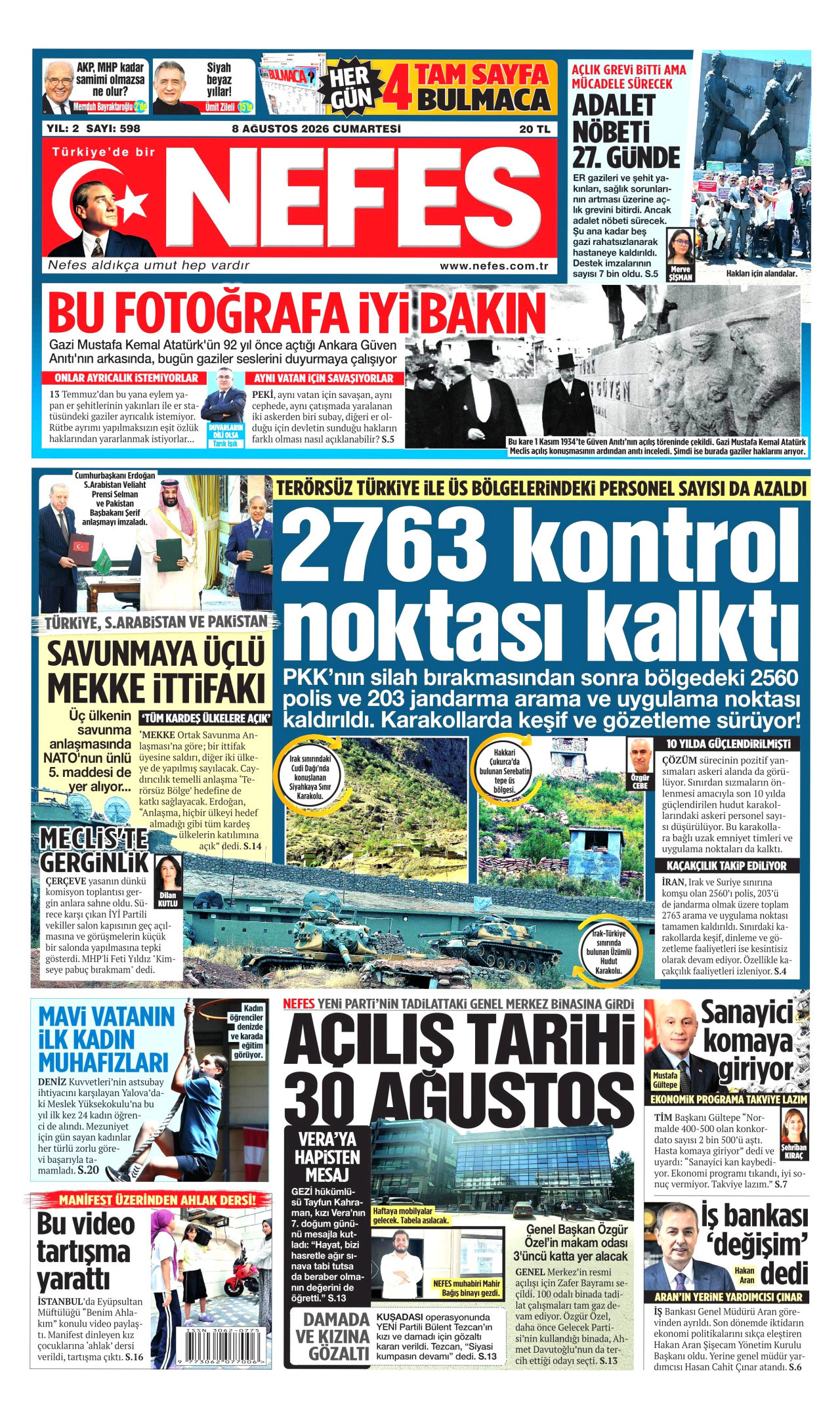 NEFES 8 Ağustos 2026 Gazete Manşeti Büyük