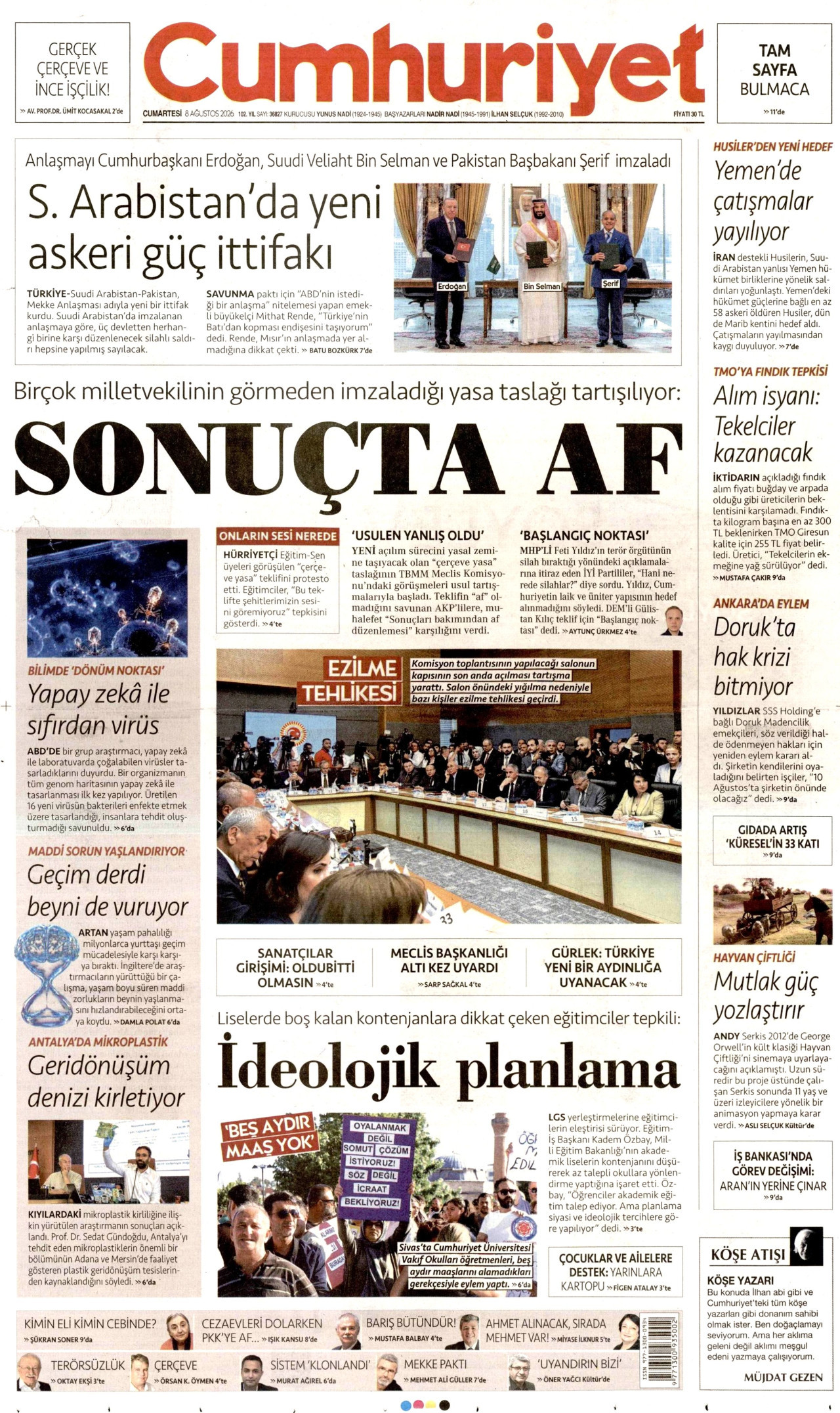 CUMHURİYET 8 Ağustos 2026 Gazete Manşeti Büyük