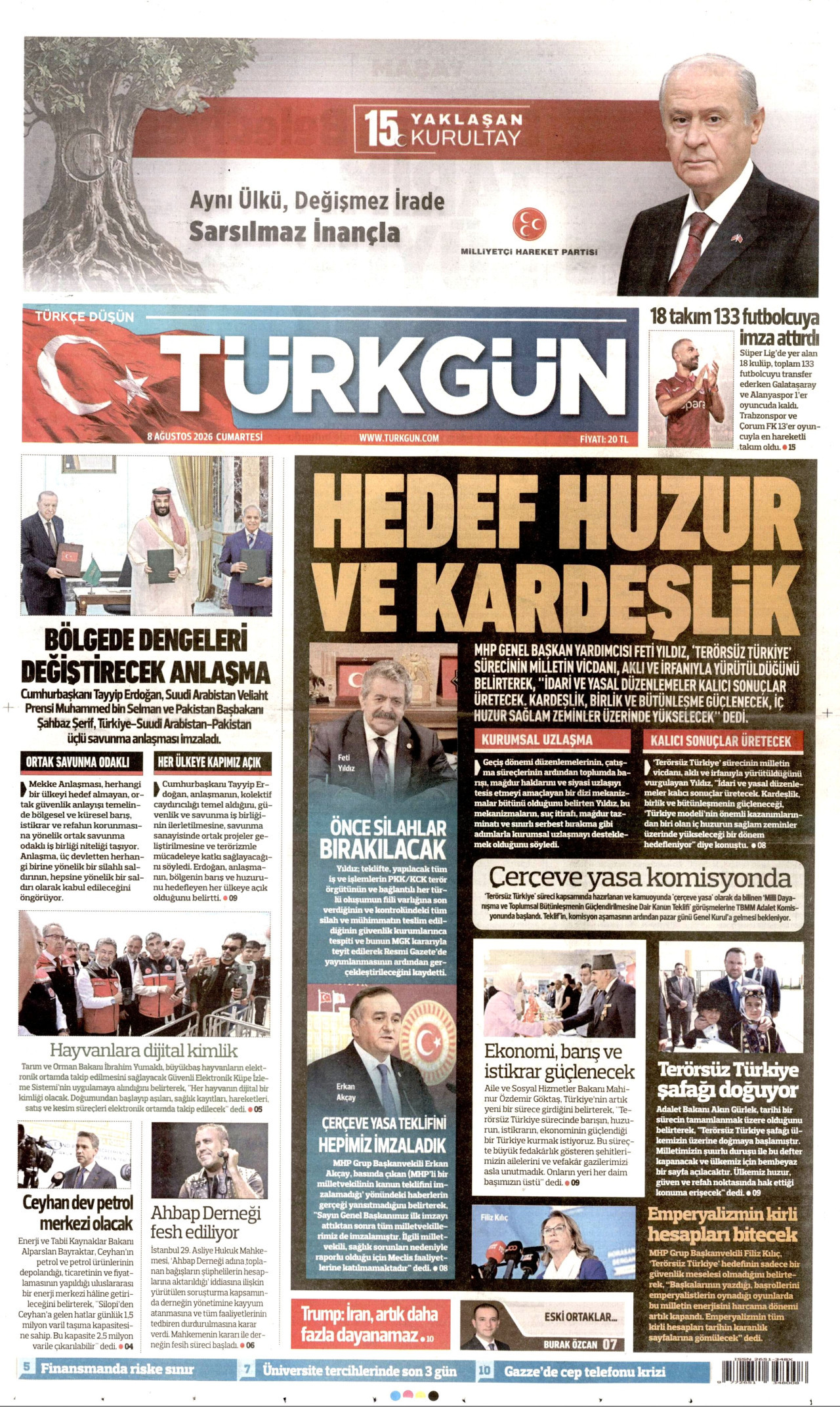 TÜRKGÜN 8 Ağustos 2026 Gazete Manşeti Büyük