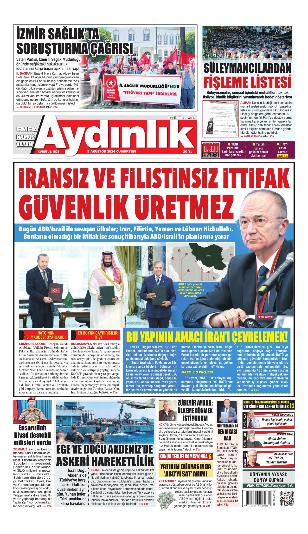 AYDINLIK GAZETESİ 8 Ağustos 2026 Gazete Manşeti Büyük