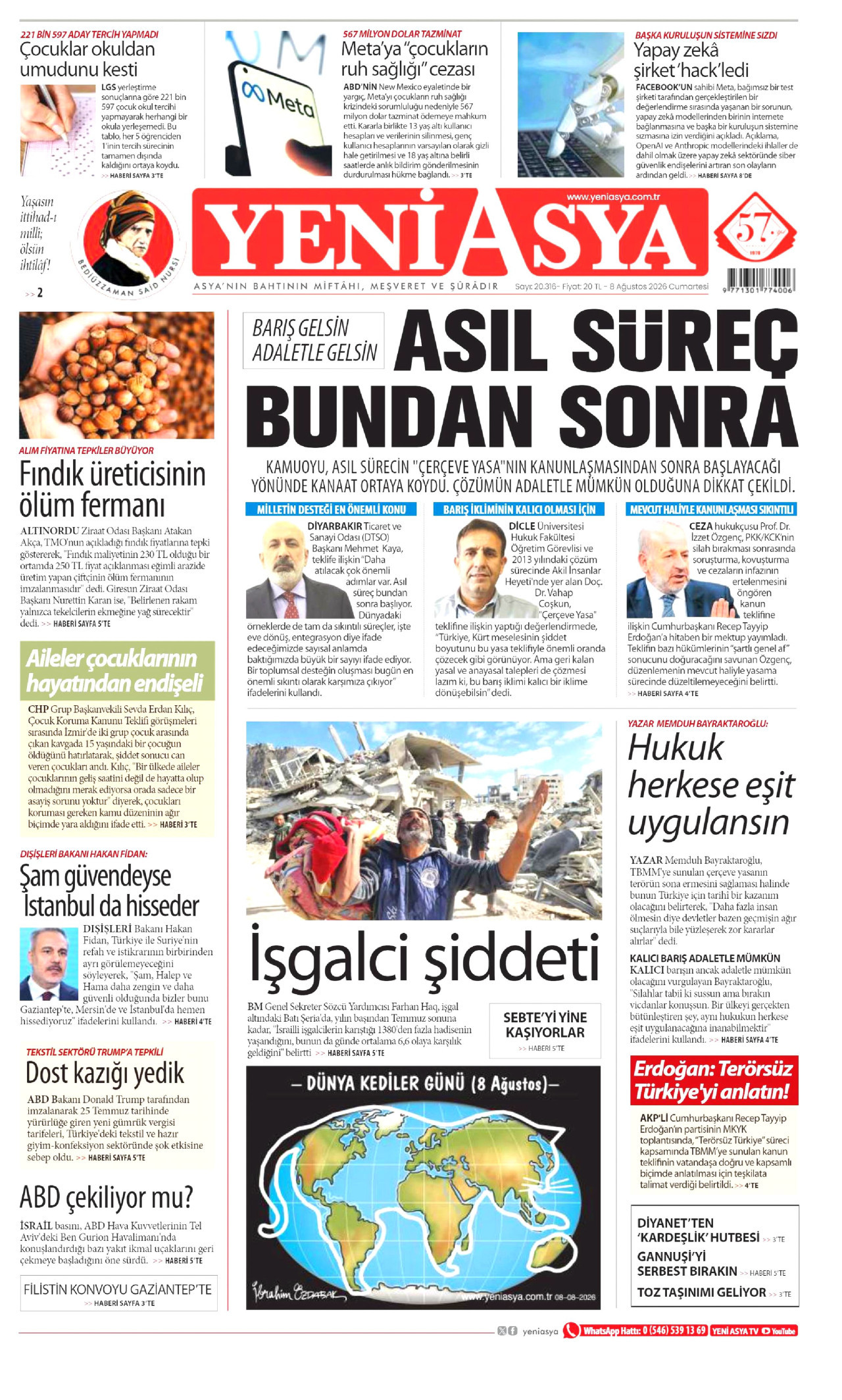 YENİ ASYA 8 Ağustos 2026 Gazete Manşeti Büyük
