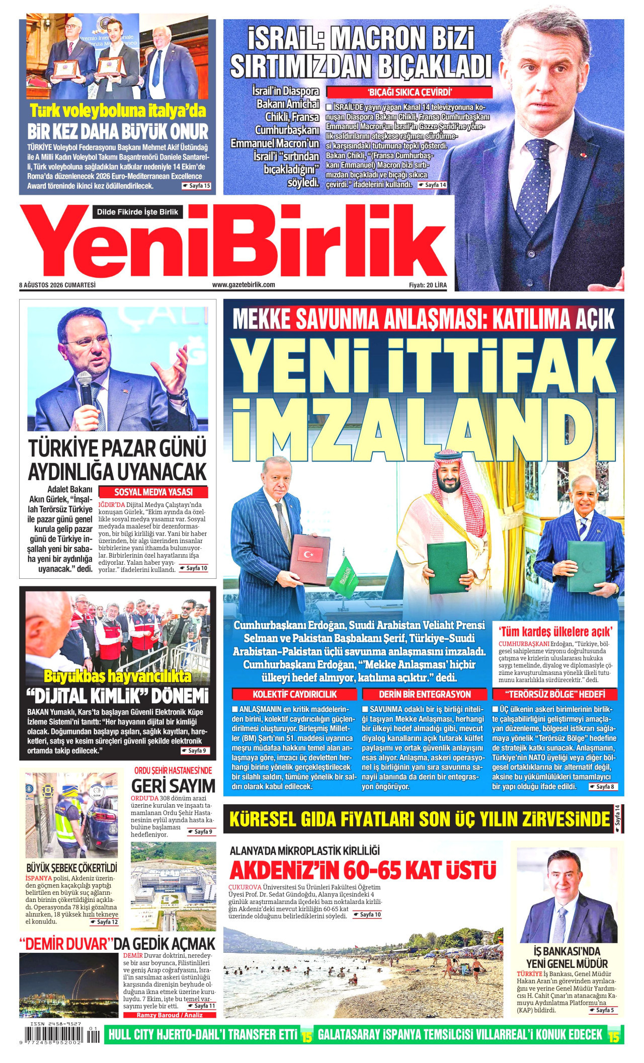 YENİBİRLİK 8 Ağustos 2026 Gazete Manşeti Büyük