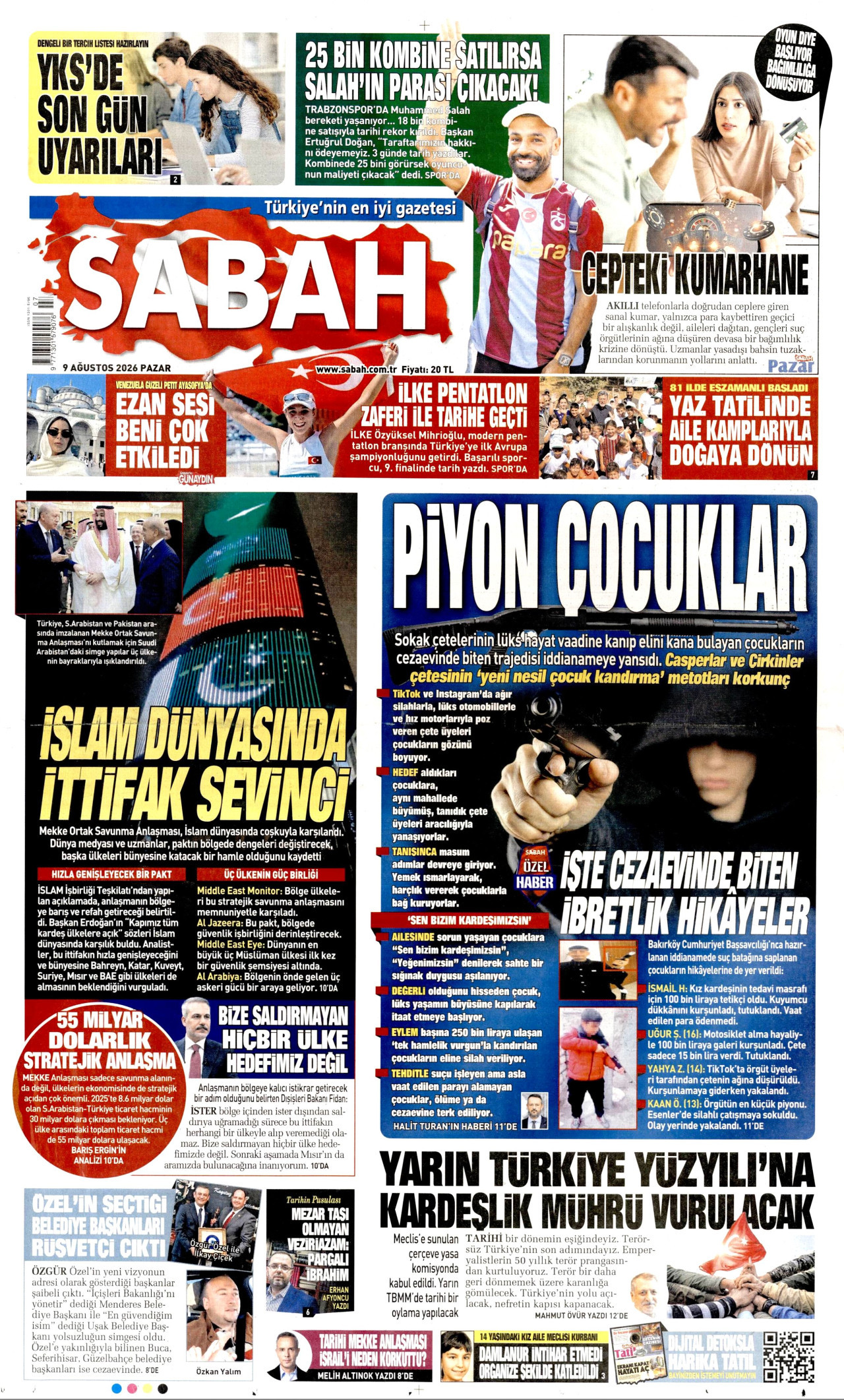 SABAH 9 Ağustos 2026 Gazete Manşeti Büyük