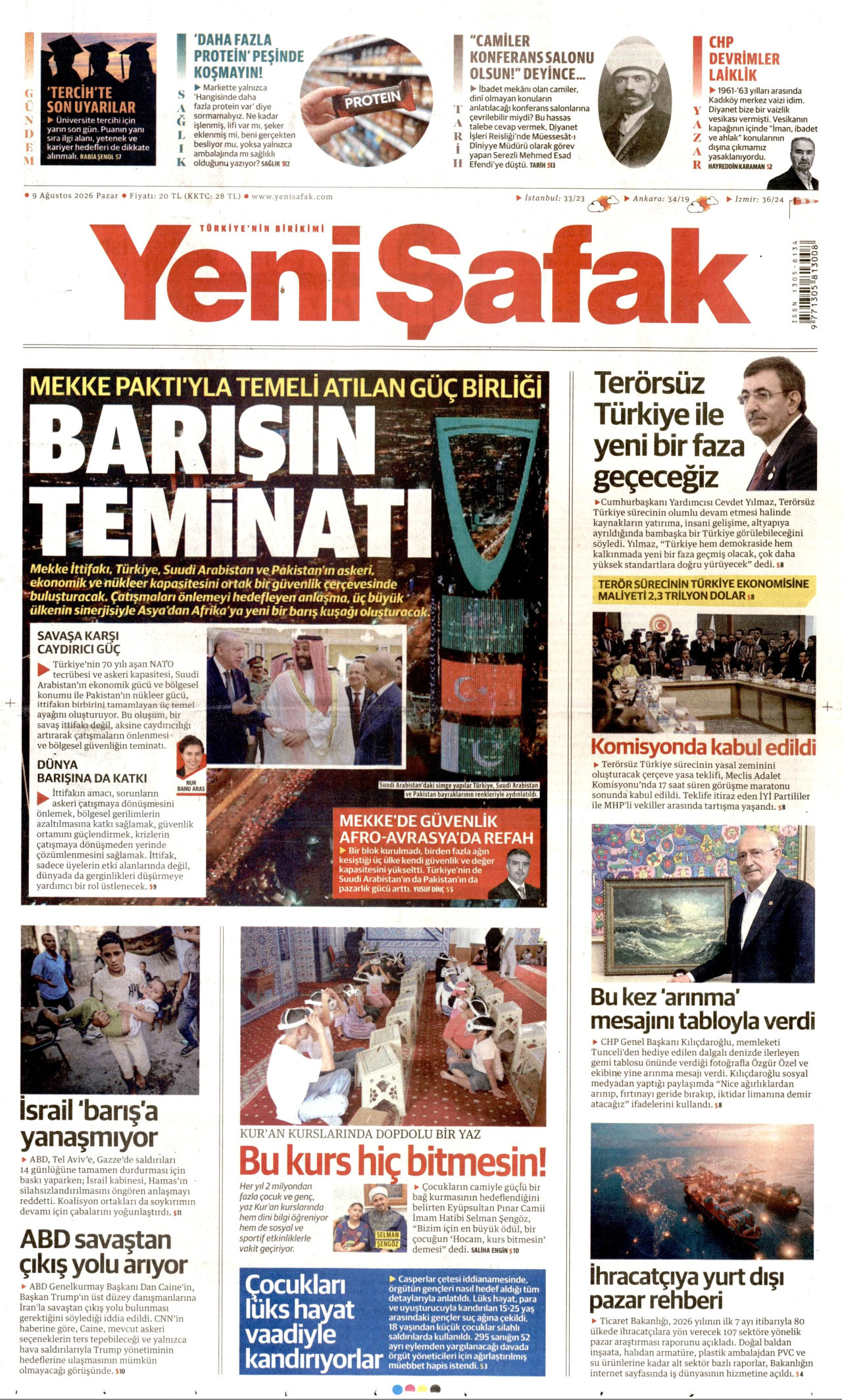 YENİ ŞAFAK 9 Ağustos 2026 Gazete Manşeti Büyük
