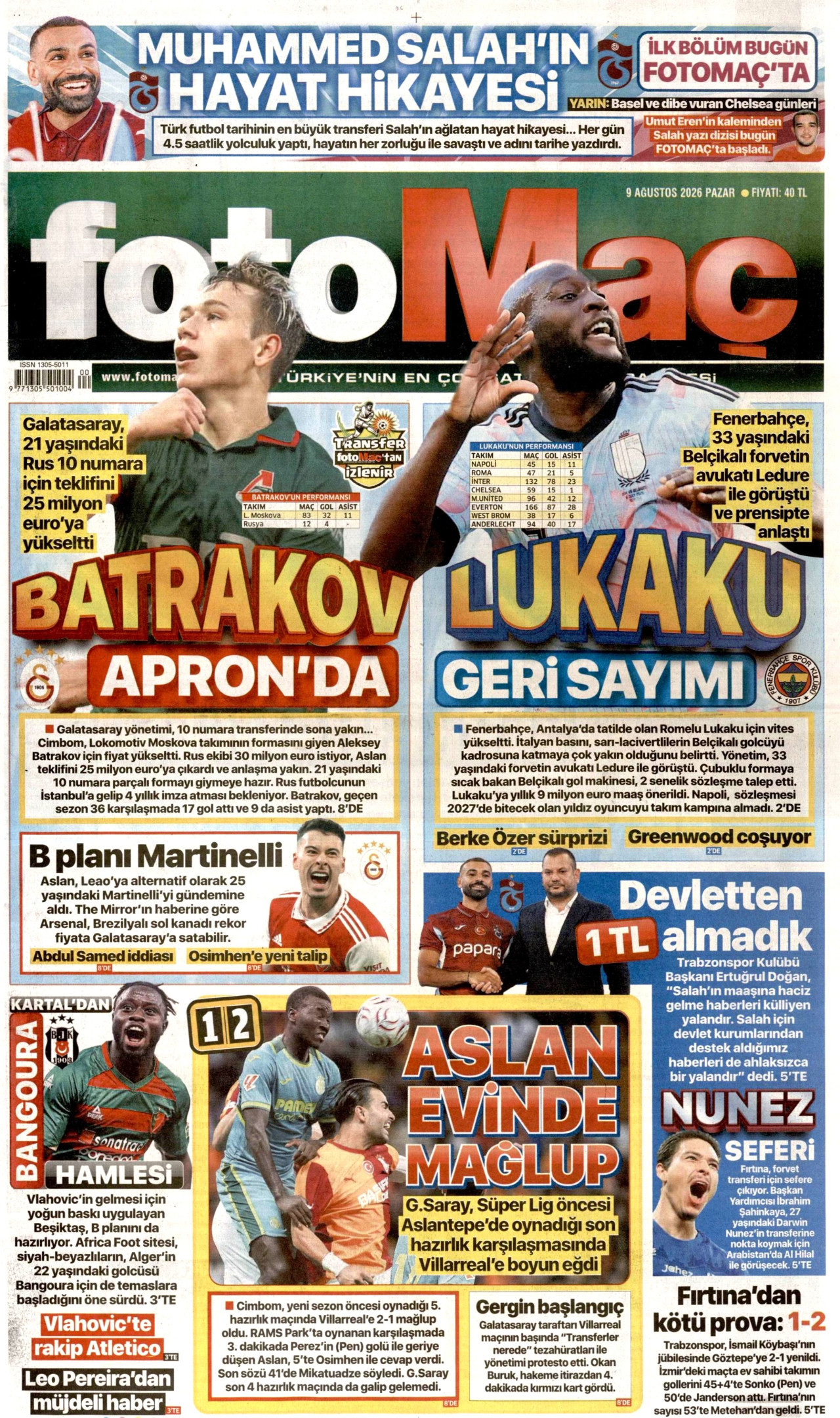 FOTOMAÇ 9 Ağustos 2026 Gazete Manşeti Büyük