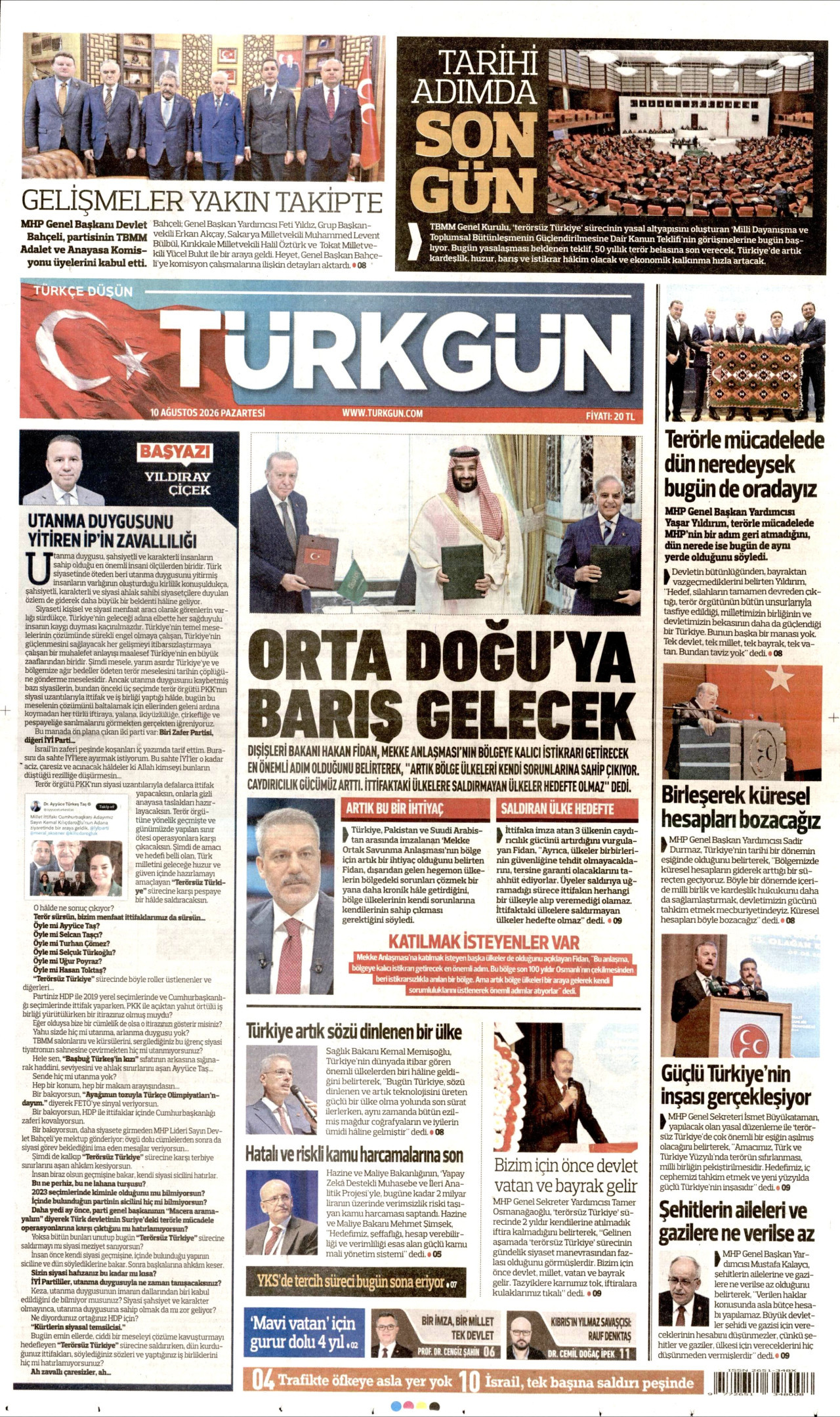 TÜRKGÜN 10 Ağustos 2026 Gazete Manşeti Büyük
